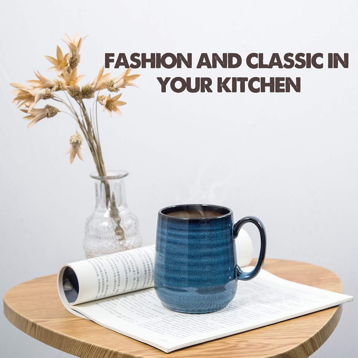 Hasense Coffee Mugs Set of 4, 15 Ounce Porcelain Mug Set with Handle for Morning Coffee Tea and