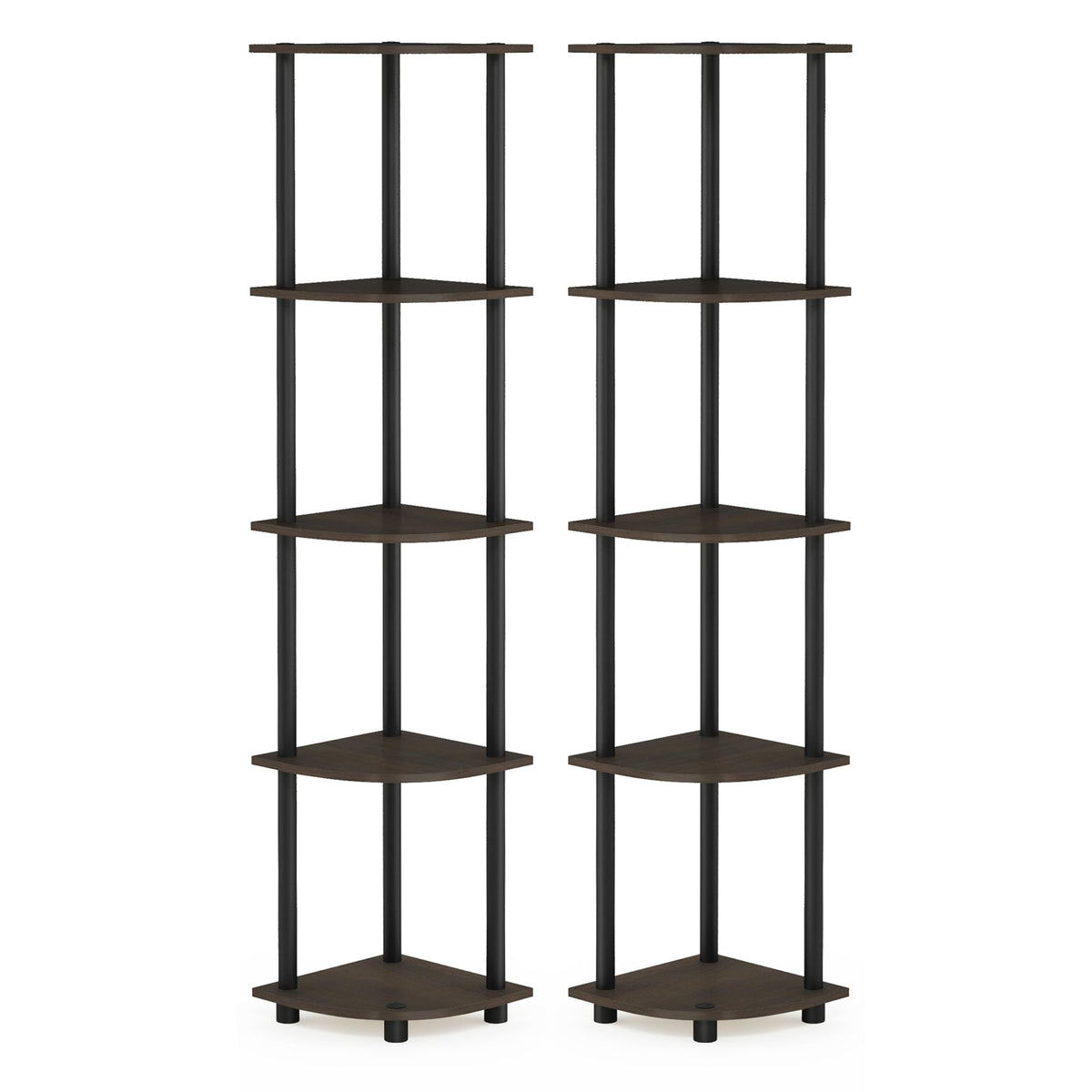 Furinno TURN-N-TUBE Corner Shelf Set of 2, 5-Tier Corner Bookshelf, Open Storage Shelves, for