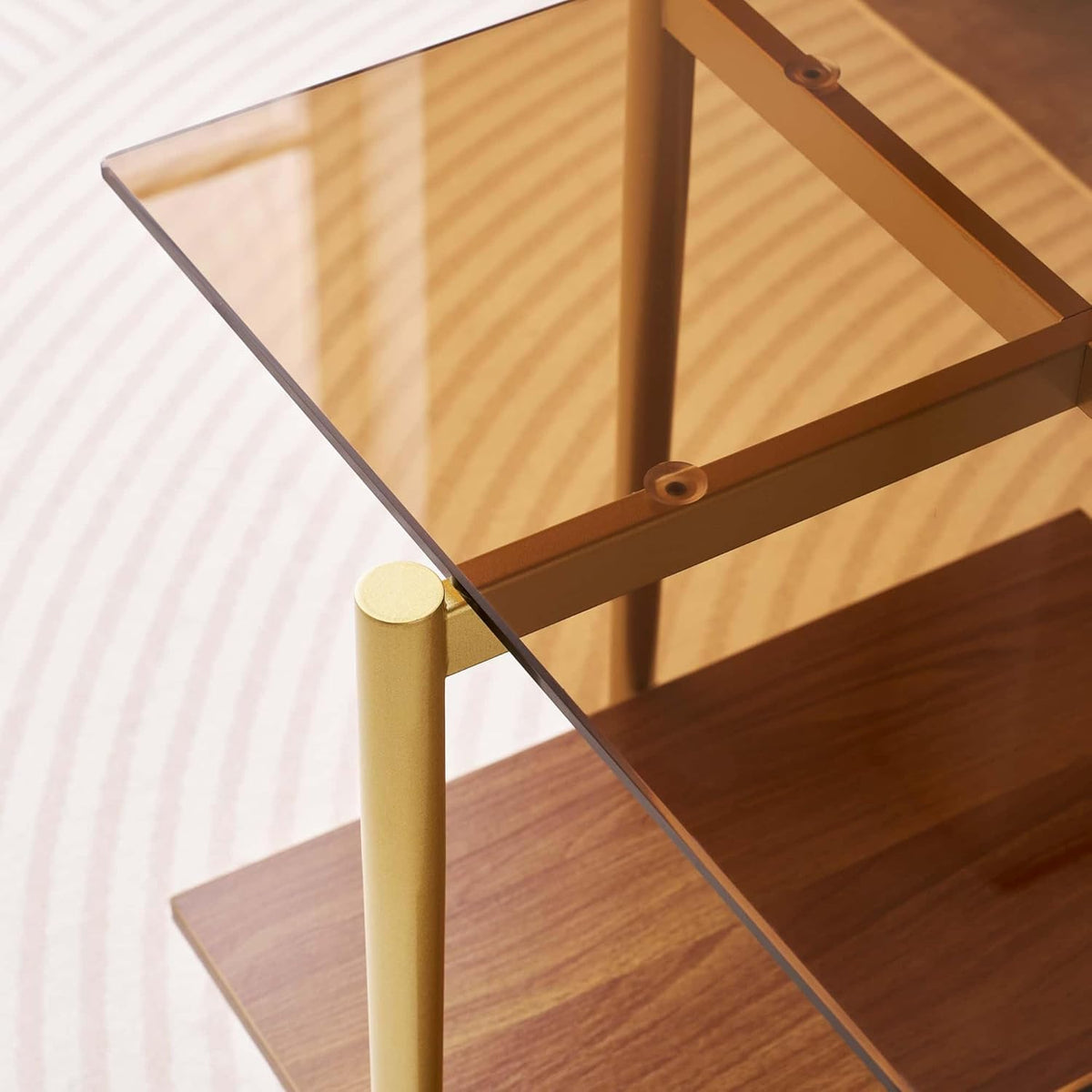 Glass End Table, Mid-Century Modern Design Sofa Table, L41 x W21 x H17, for Living Room, 2-Tier