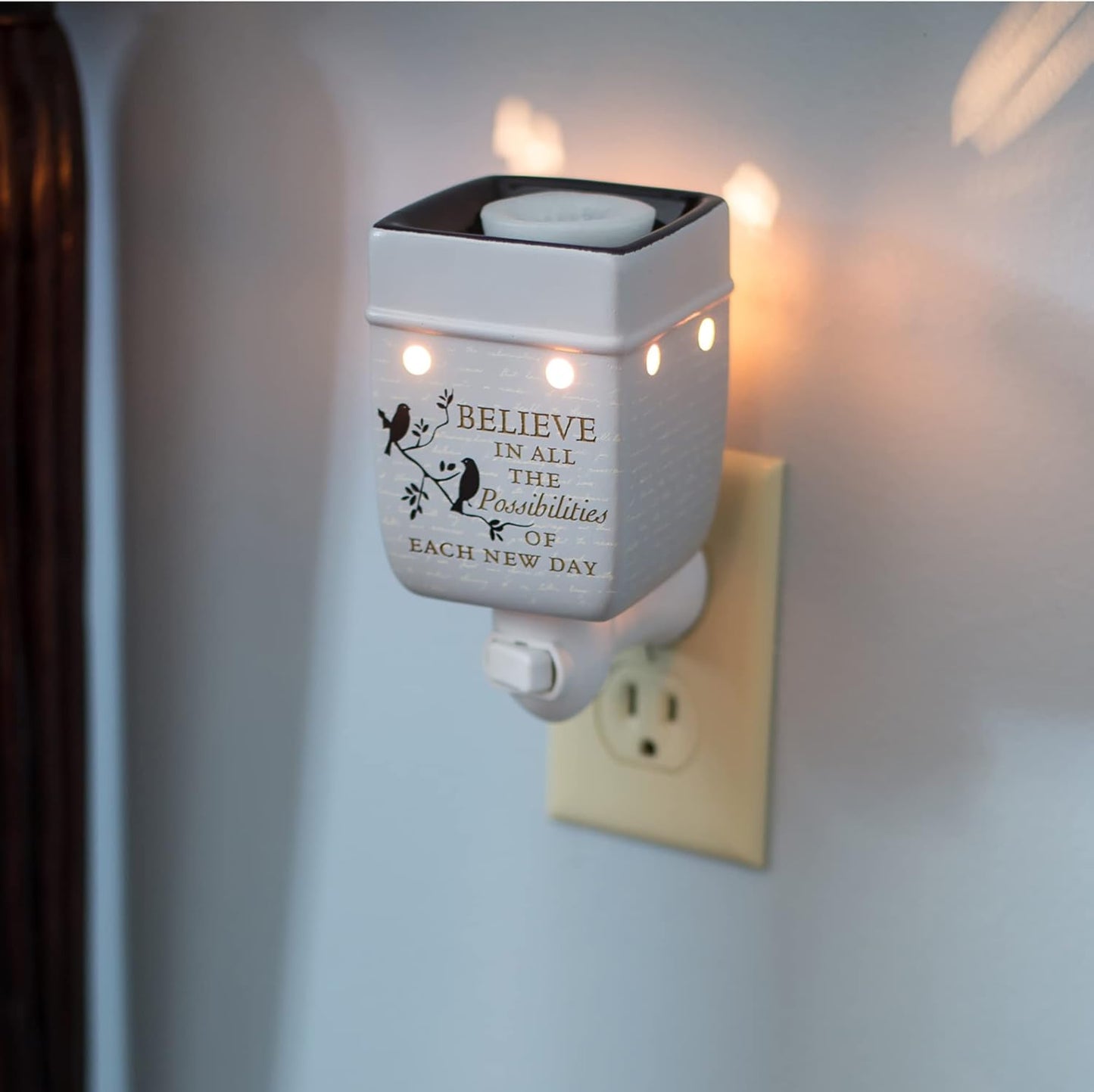 Elanze Designs Birds on a Tree Believe Grey Ceramic Stoneware Electric Plug-in Outlet Wax and Oil