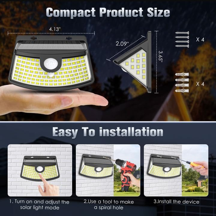 Aootek New Solar Motion Sensor Lights 120 LEDs with Lights Reflector,270° Wide Angle, IP65