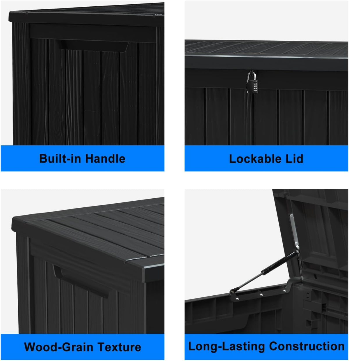 Vixzen 150 Gallon Resin Deck Box, Lockable Outdoor Storage Box for Patio Cushions Storage