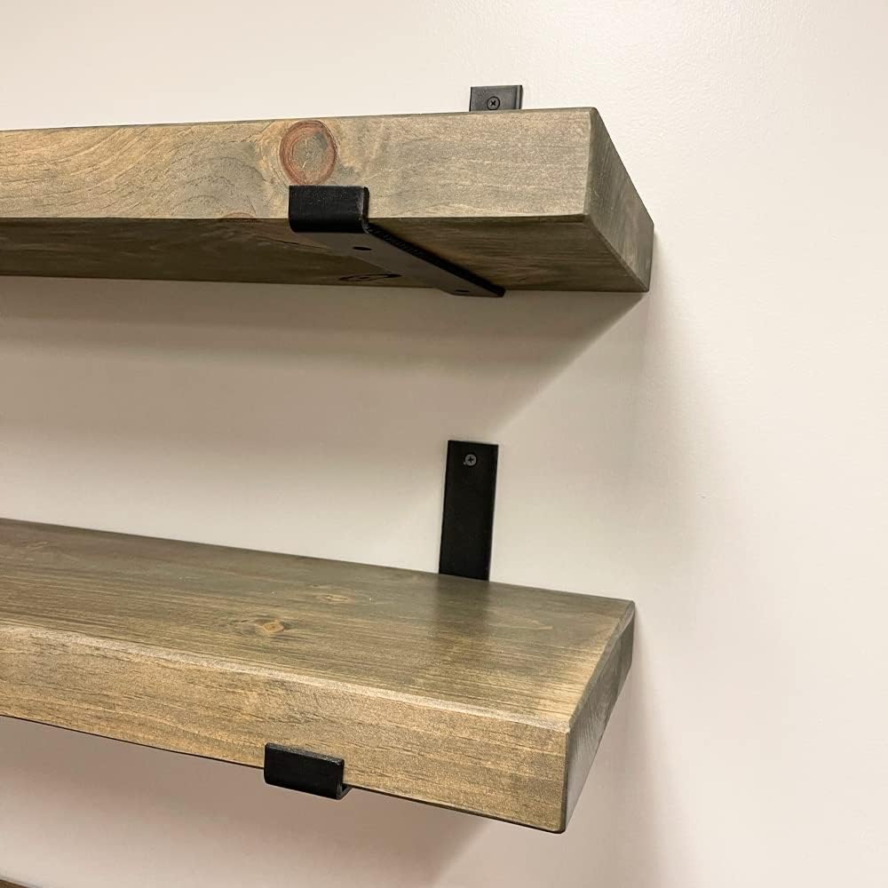 Rustic Shelves with J-Brackets Set of 2, Industrial Shelf, Kitchen Shelves, Solid Wood, Decorative