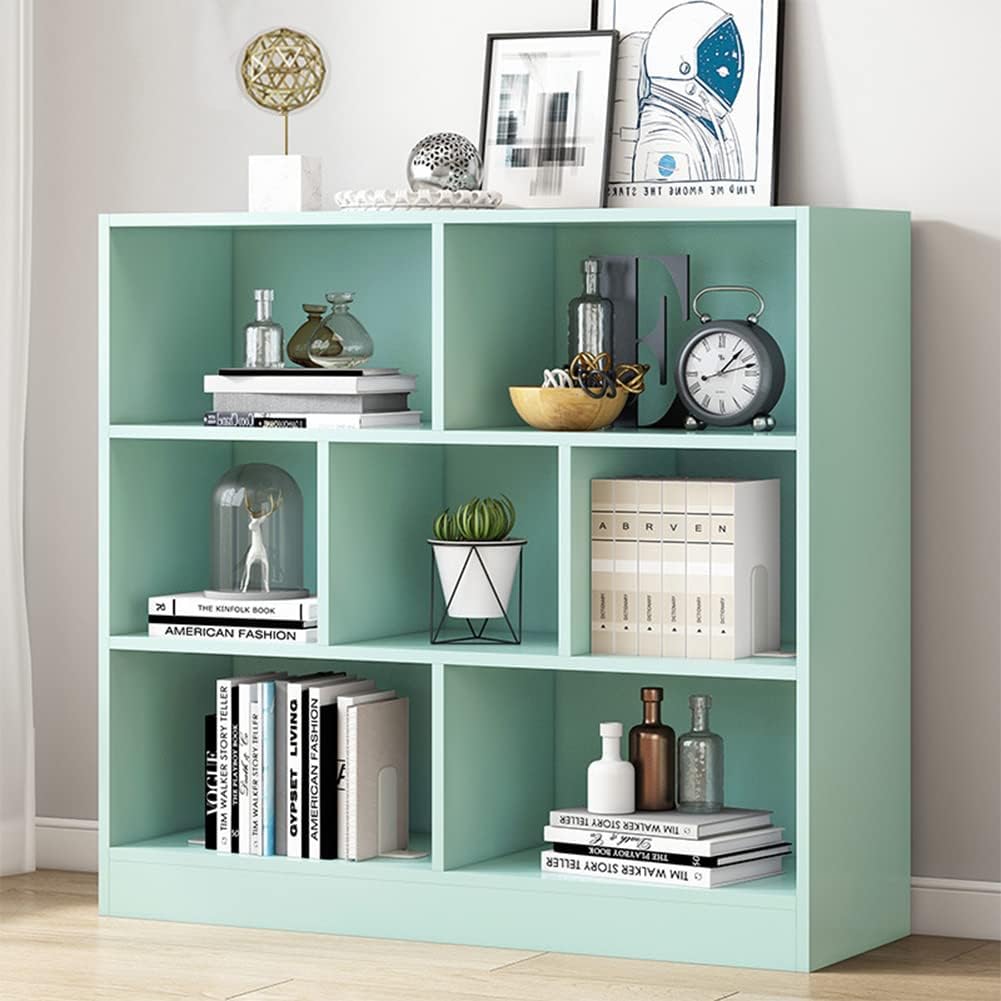 IOTXY Open Shelf Low Bookcase - Wooden 3-Tier Floor Standing Display Cabinet Organizer with Base, 7