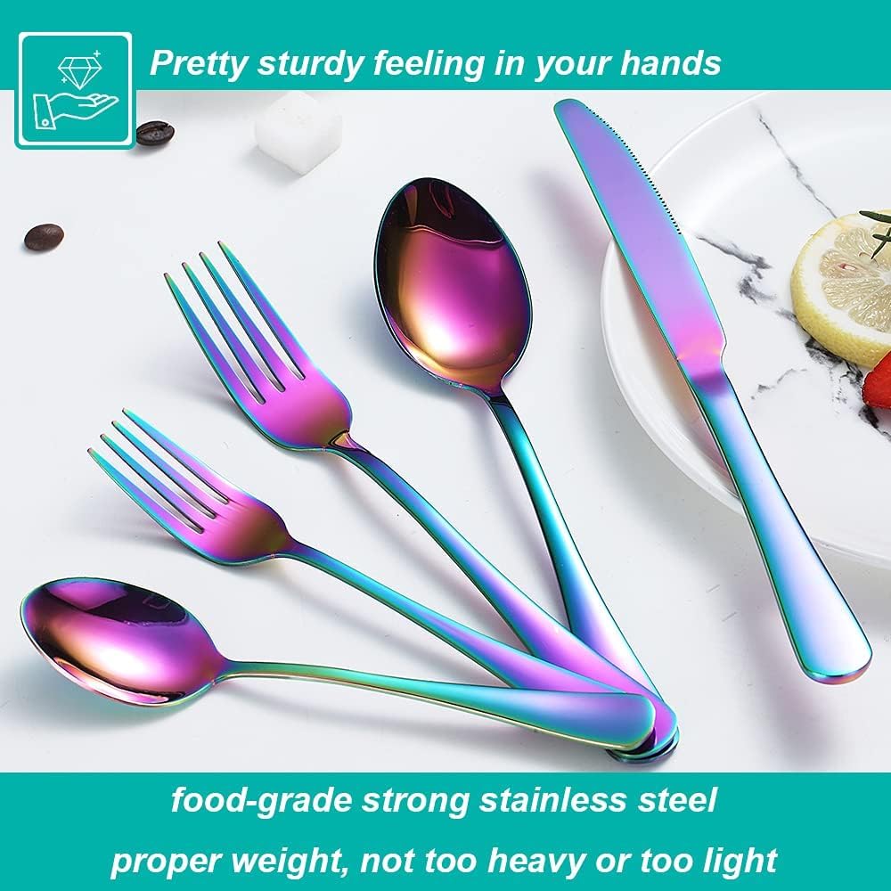 30 Pcs Rainbow Silverware Set for 6, Food Grade Stainless Steel Flatware Set, Eating Utensils Sets