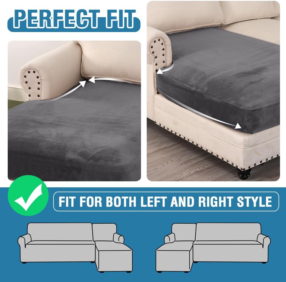 H.VERSAILTEX Velvet Stretch Individual Chaise Cover Sectional Couch Covers for L Shaped Sofa Both