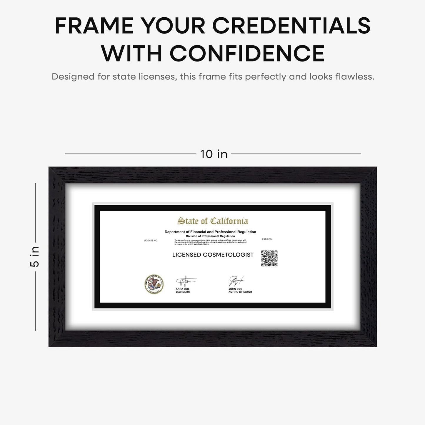 Homeforia 5x10 Business License Frame Black, High End Oak 5 x 10 Black Wood Document Certificate