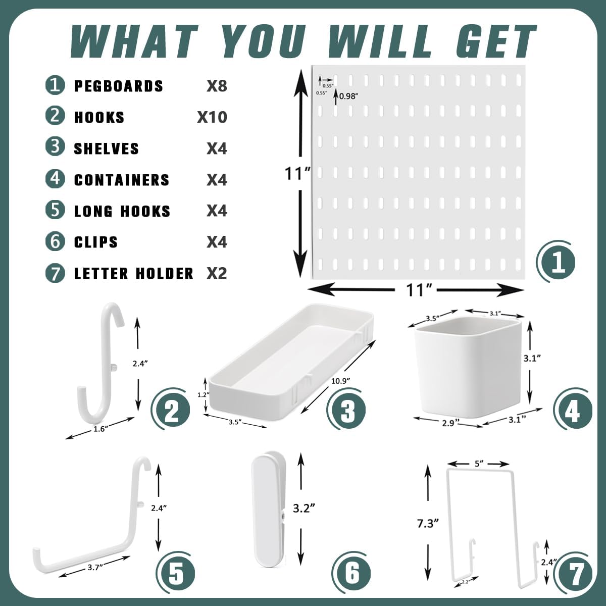 Pegboard Combination Kit, 25.2" x 50.4" Wall Mounted Storage Set with 8 Pegboards & 40 Accessories