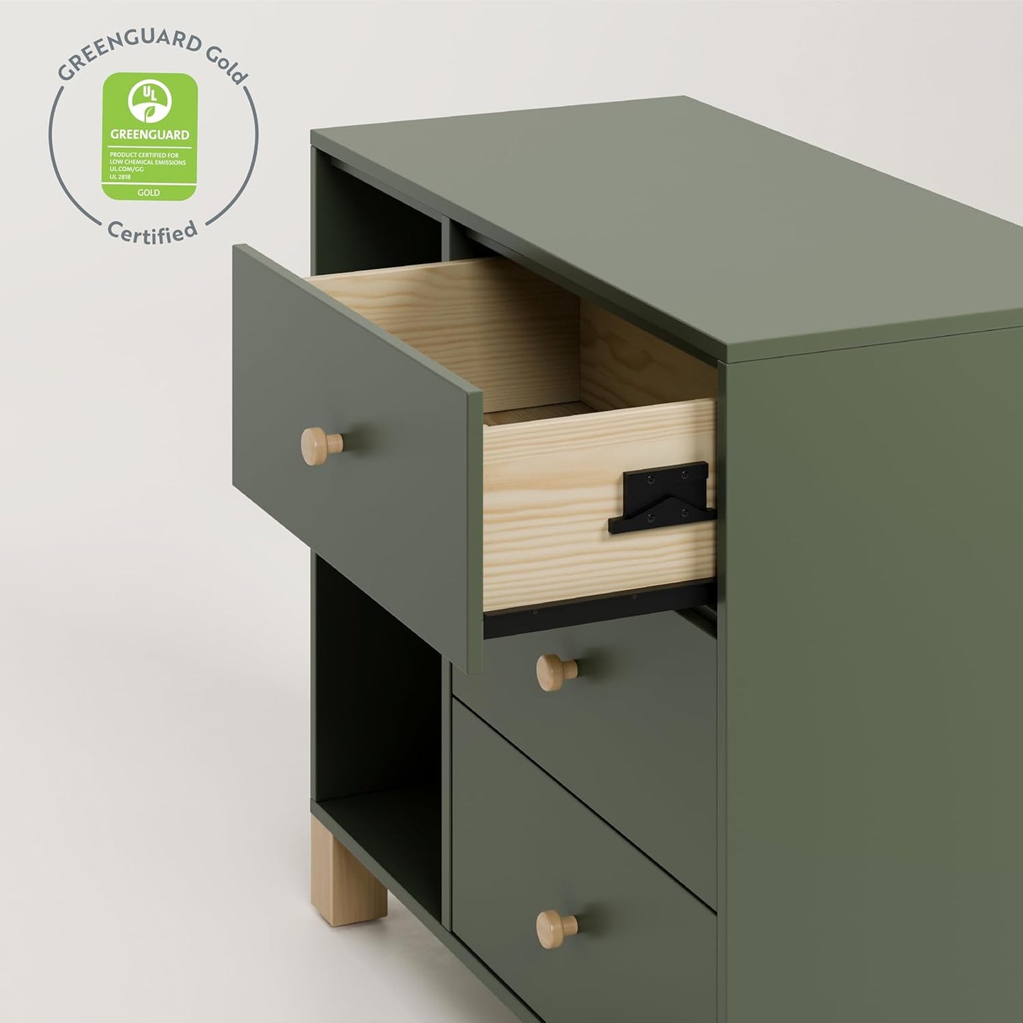 Storkcraft California 3 Drawer Combo Dresser (Olive with Driftwood) – GREENGUARD Gold Certified