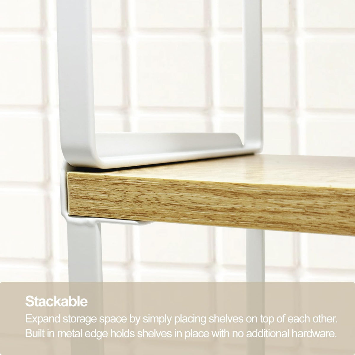 Mitus Shelf Organizer and Storage, Stackable Tiered Wood Cabinet Rack for Countertops, Desktops