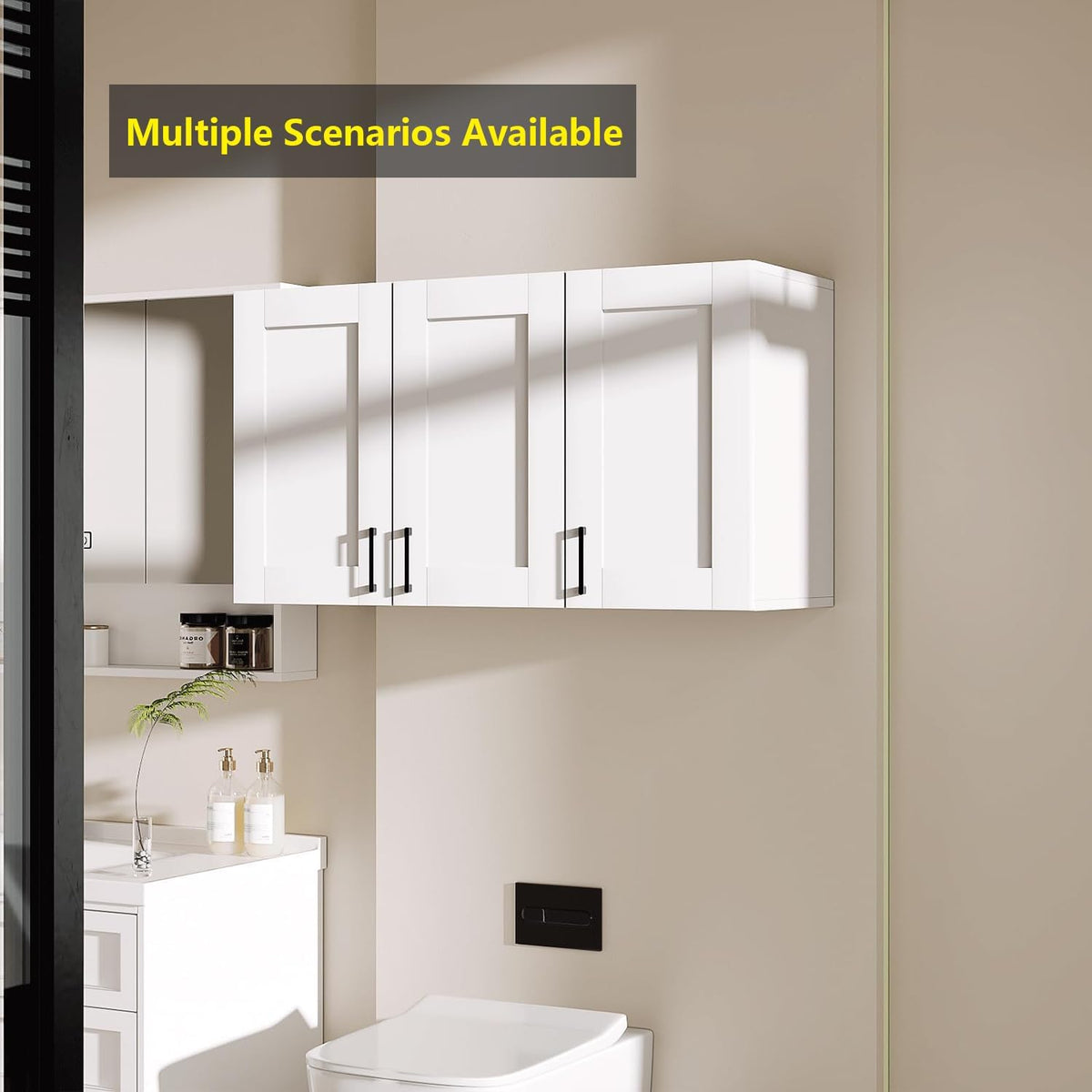 White Laundry Room Cabinets and Storage with 3 Doors and Utility Adjustable Shelf,Gabinetes Para