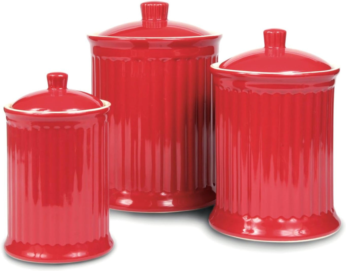 Omniware Simsbury 3-Piece Canister Set - Stoneware Kitchen Storage with Silicone-Sealed Lids