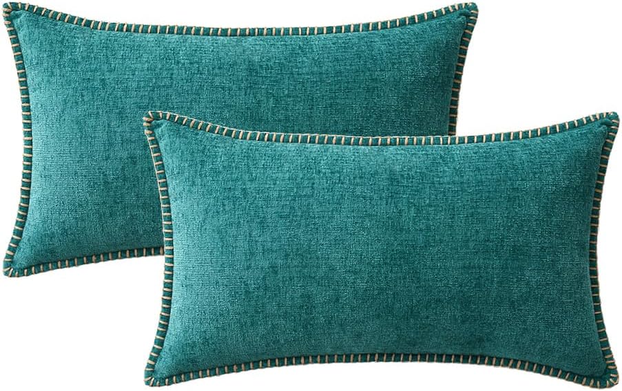 MIULEE Pack of 2 Couch Throw Pillow Covers 12x20 Inch Teal Farmhouse Decorative Pillow Covers with