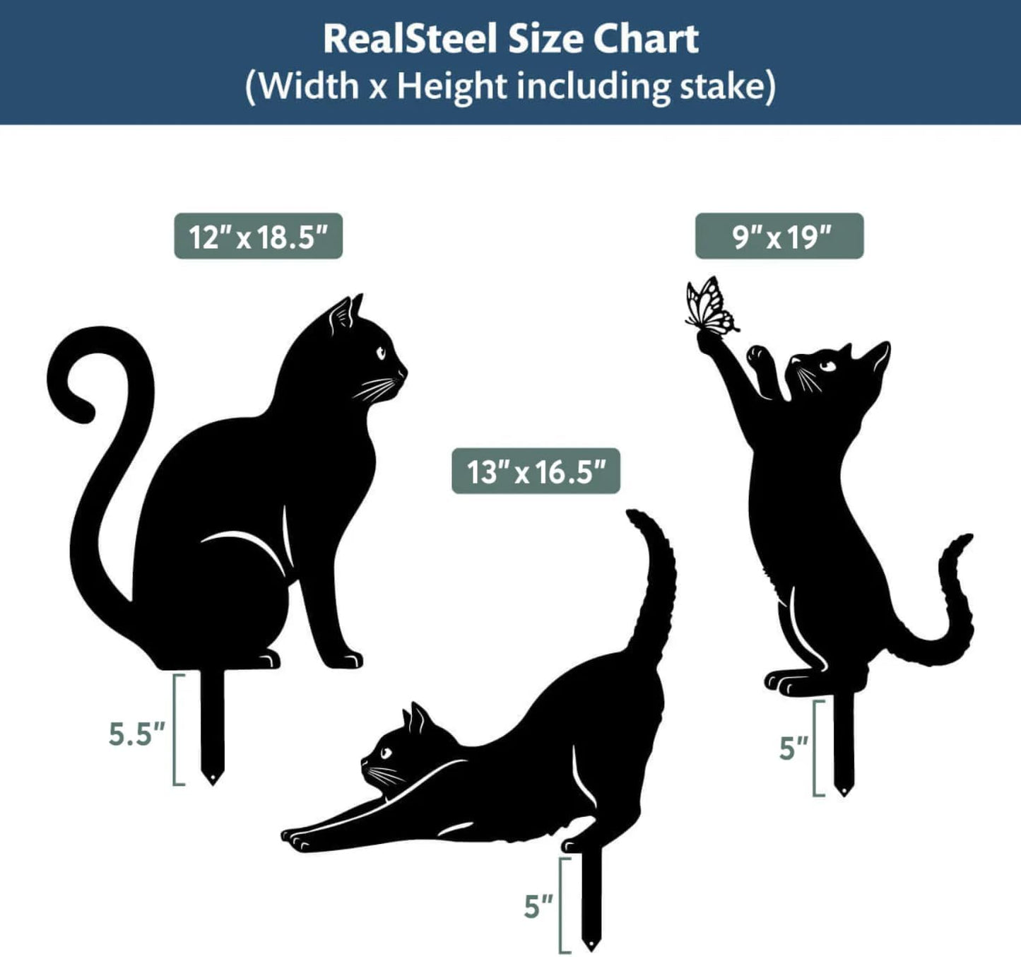 RealSteel I 3 Pack Steel Cat Garden Decor I Outdoor Yard Decorations I Gift for Cat Lovers I Lawn