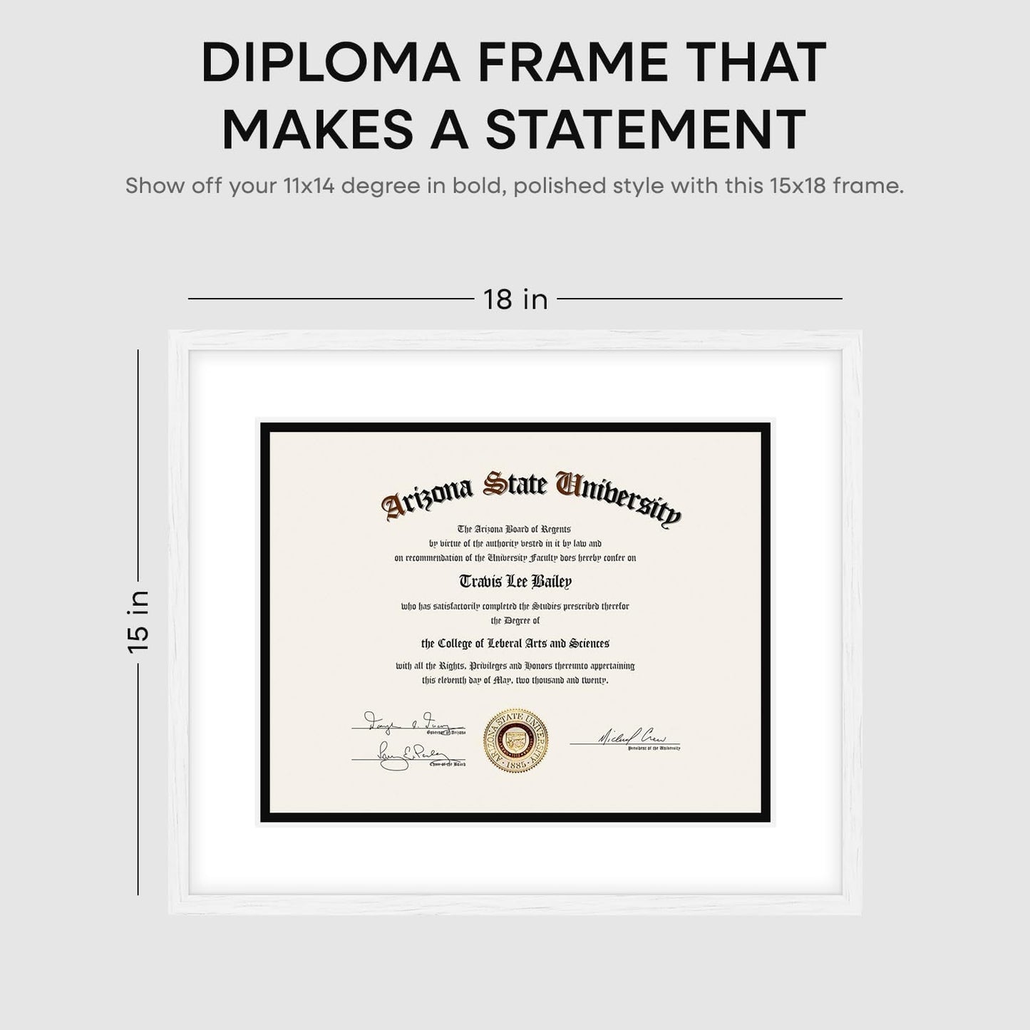 Homeforia 15x18 Diploma White Wood Frame, High End Oak 15 x 18 Certificate Frames with Mat 11 x 14