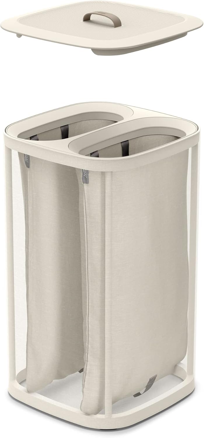 Joseph Joseph Tota 60 liter/15.8 gallon Laundry Hamper Separation Basket with lid, 2 Removable