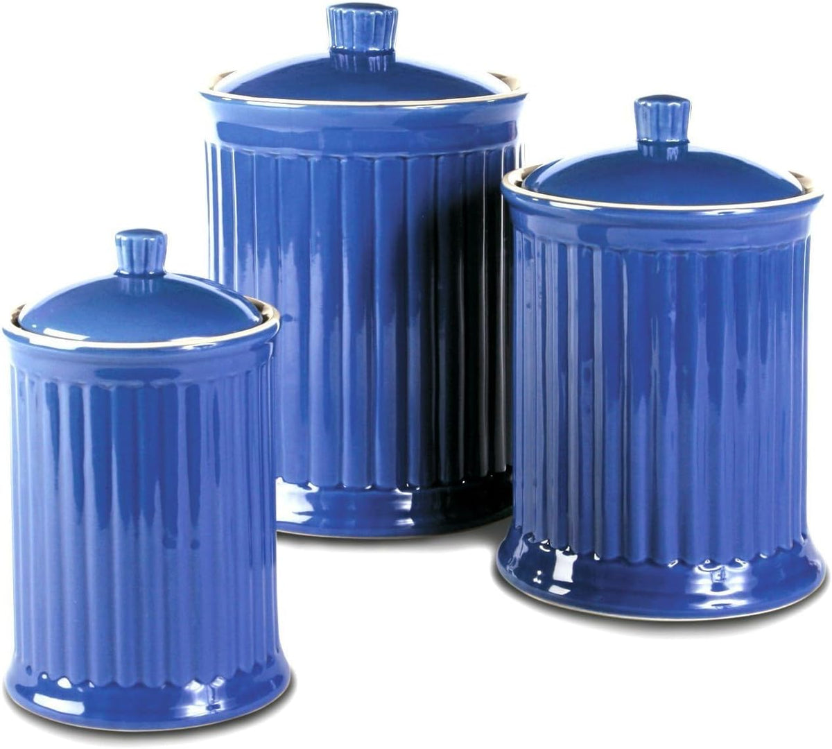 Omniware Simsbury 3-Piece Canister Set - Ceramic Storage Jars with Airtight Lids, Lead-Free Glaze
