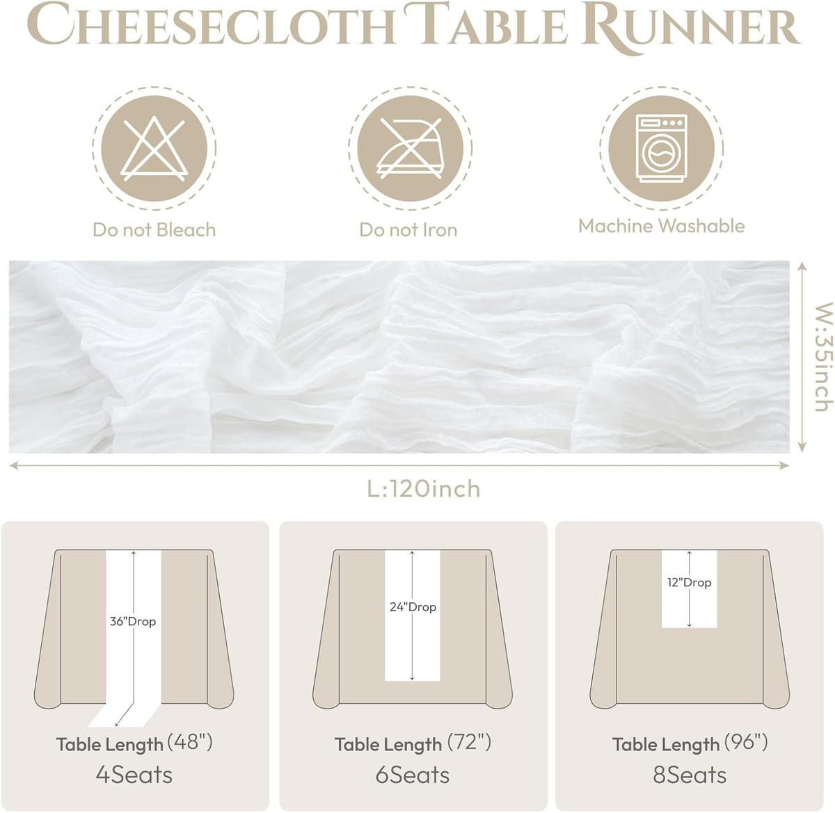 Sioloc Ivory White Cream Cheesecloth Table Runner Fall Autumn Decor for Home 10ft Table Cloth for