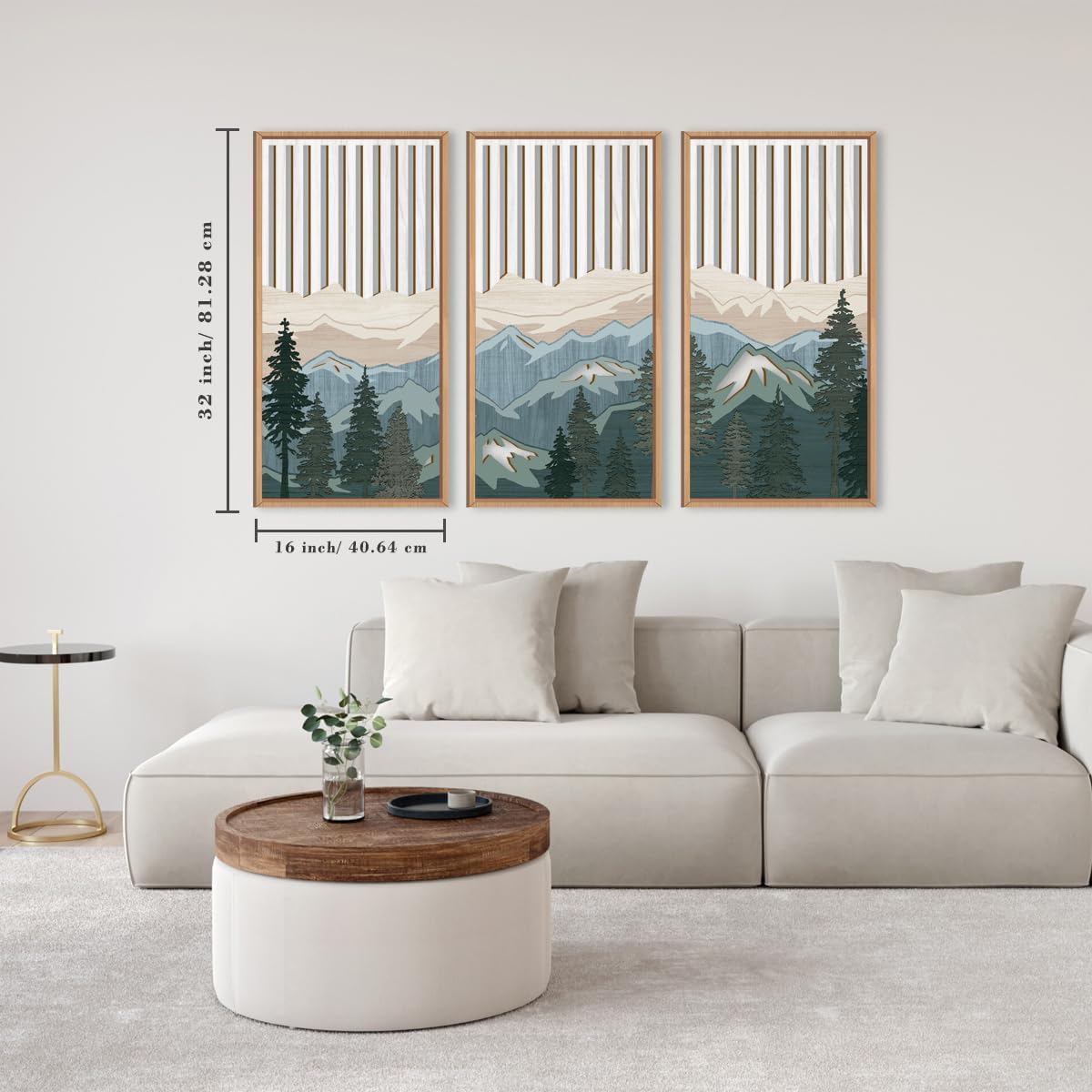 IARTTOP Large Mountain Wood Wall Art Framed Decor Set Of 3, Modern Mountain Landscape Wall Art