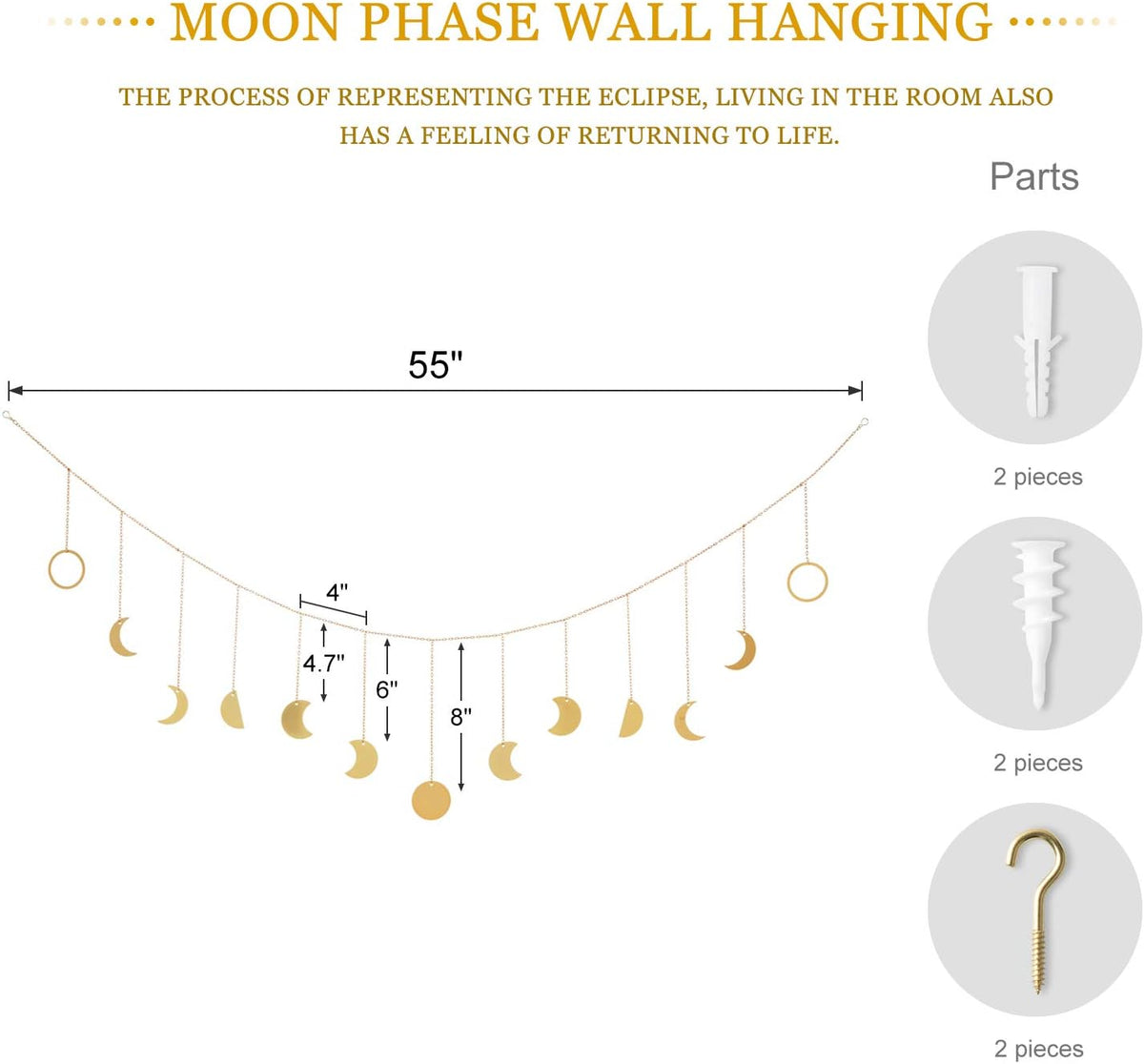 Mkono Moon Phase Wall Hanging Boho Aesthetic Room Decor Metal Moons Garland Hanging Art Bohemian