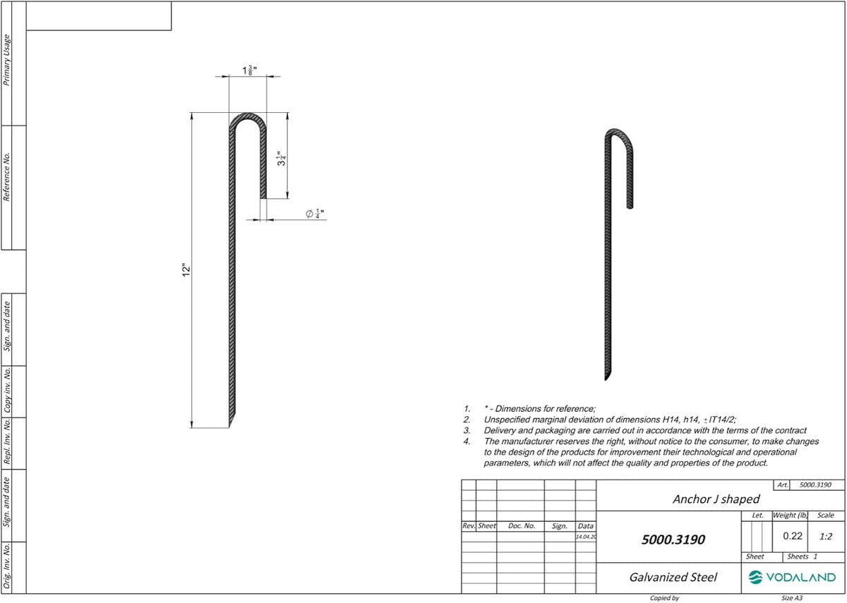 Vodaland Rebar Stakes J Hook Extra Heavy Duty 1/4 inch Coated Steel Ground Anchors with Chisel