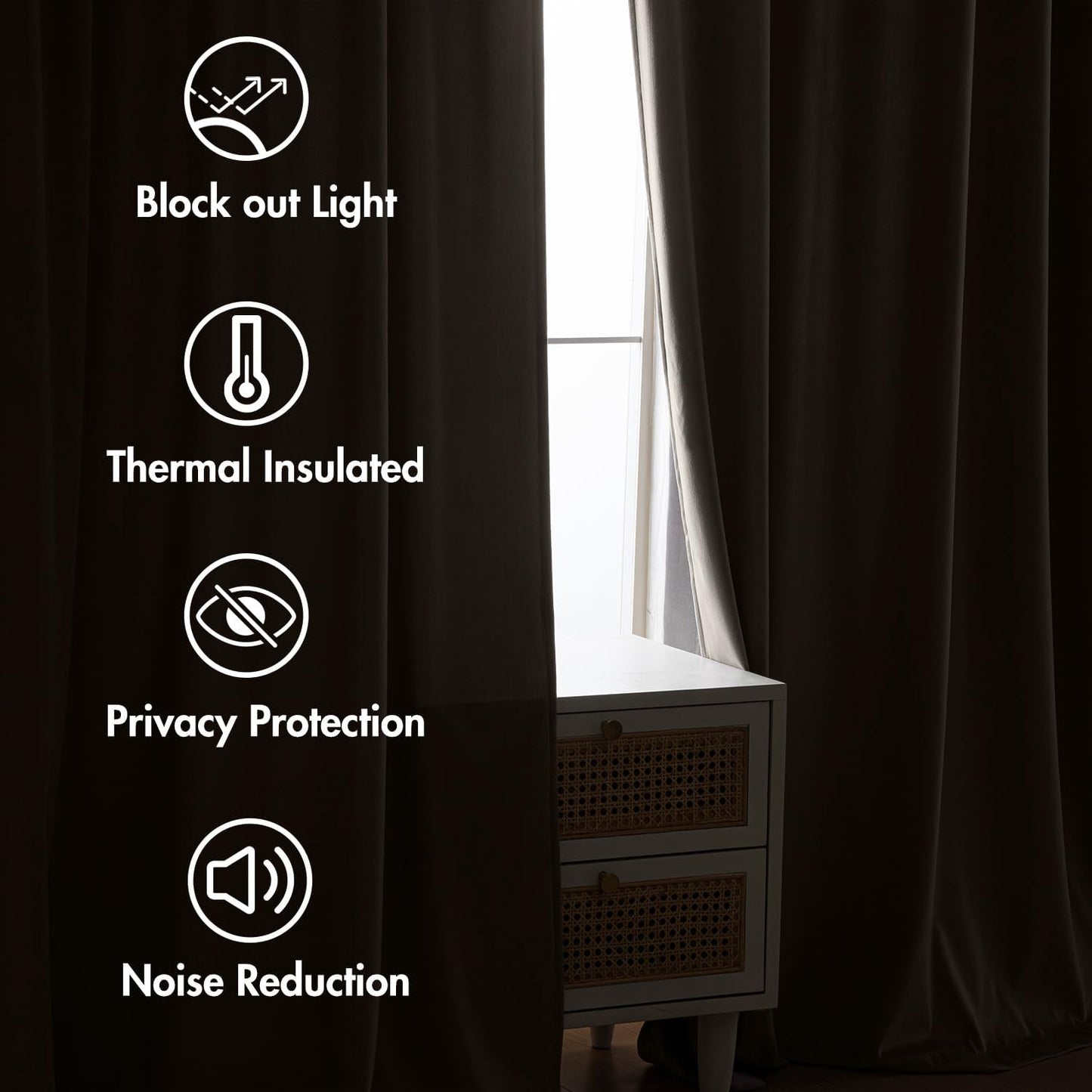 MIULEE Taupe Velvet Curtains 96 inches 2 Panels - Luxury Room Darkening Window Drapes for Bedroom