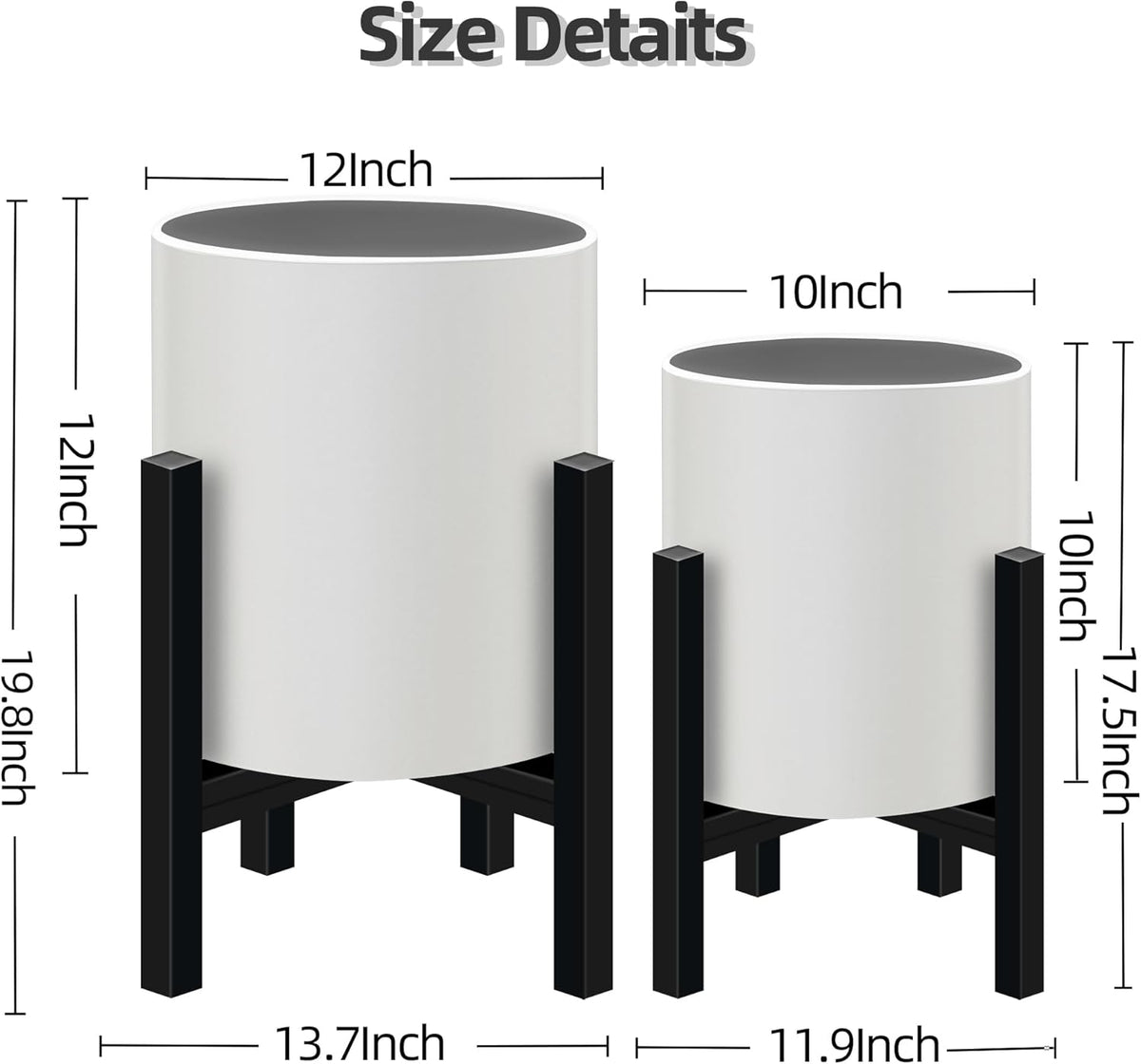 Plant Pot with Stands Set of 2, Mid Century Planters for Indoor Plants Modern Decorative Flower