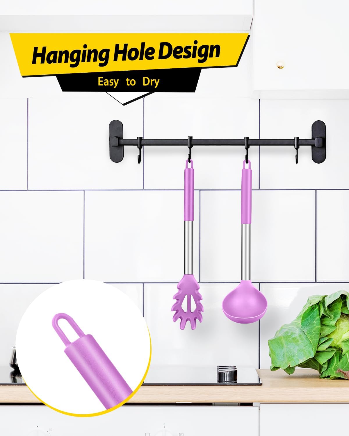 Silicone Pasta Fork and Ladle Spoon Set, Large Non Stick Kitchen Utensils for