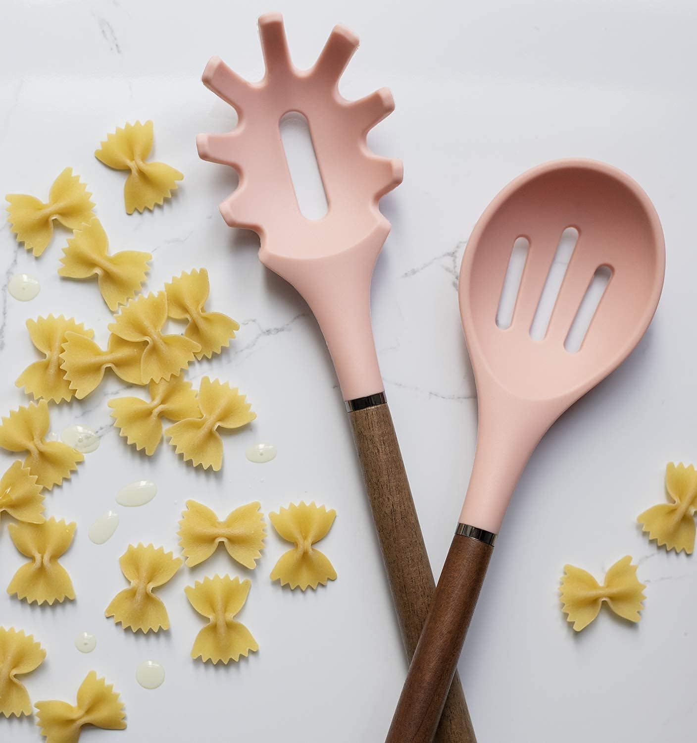 Country Kitchen Non Stick Silicone Utensil Set with Rounded Wood Handles for Cooking and Baking, 8