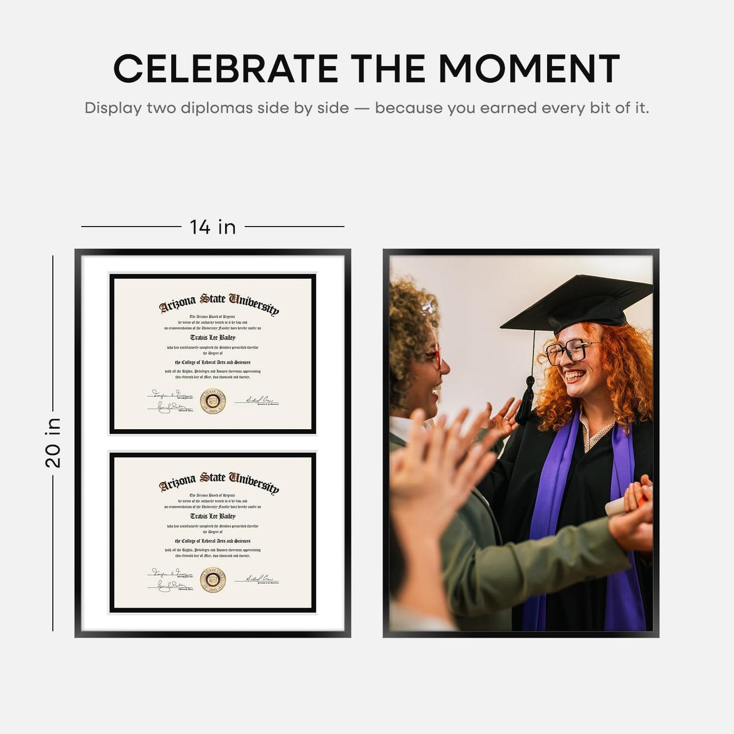 Homeforia 14x20 Double Diploma Frame Black, High End Metal 14 x 20 Certificate Frames with Mat for