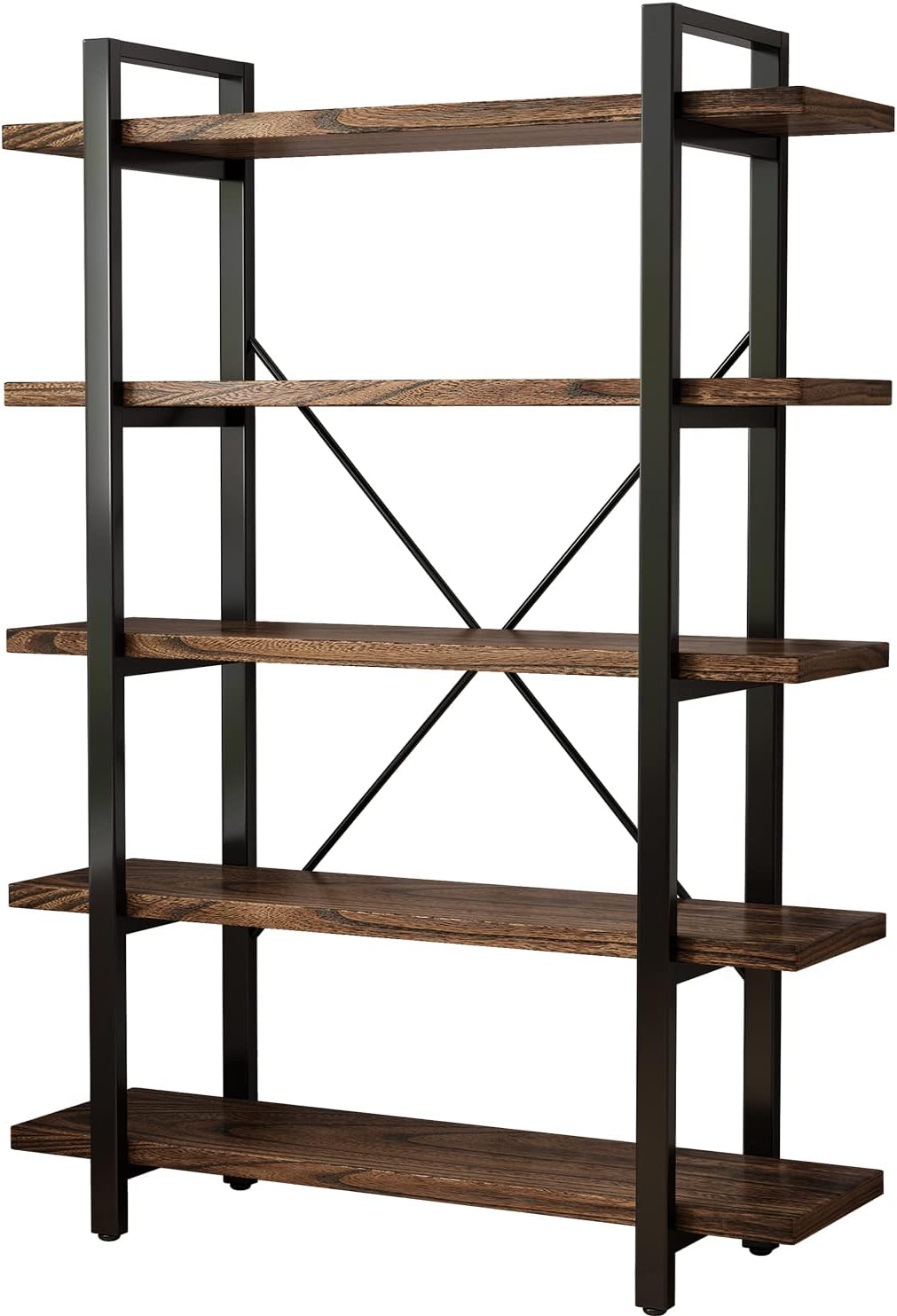 5-Tier Industrial Style Solid Wood Bookcase and Book Shelves,Rustic Wood and Metal Shelving Unit,