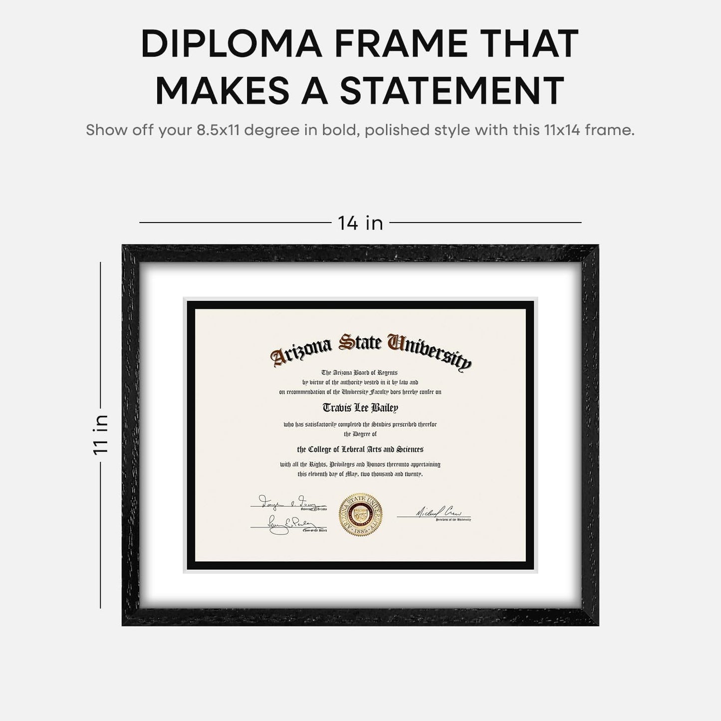 Homeforia 11x14 Diploma Frame Black Wood, High End Black Oak 11 x 14 Certificate Frames with Mat