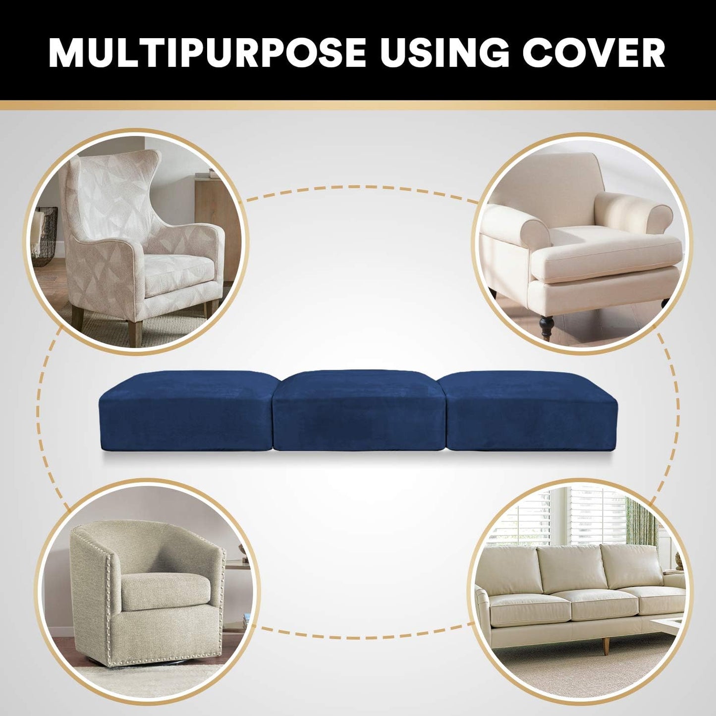 PrinceDeco Couch Cushion Covers, Stretch Washable Sofa Cushion Cover, Fitted Sofa Slipcover Velvet