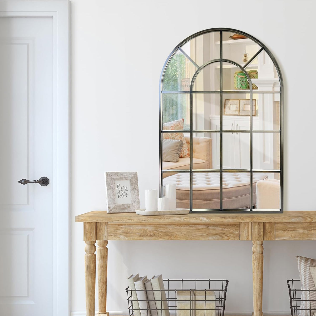Arched Windowpane Wall Mirror 30"x40" Bronze Wall Mounted Art Pane Mirror Farmhouse Decorative