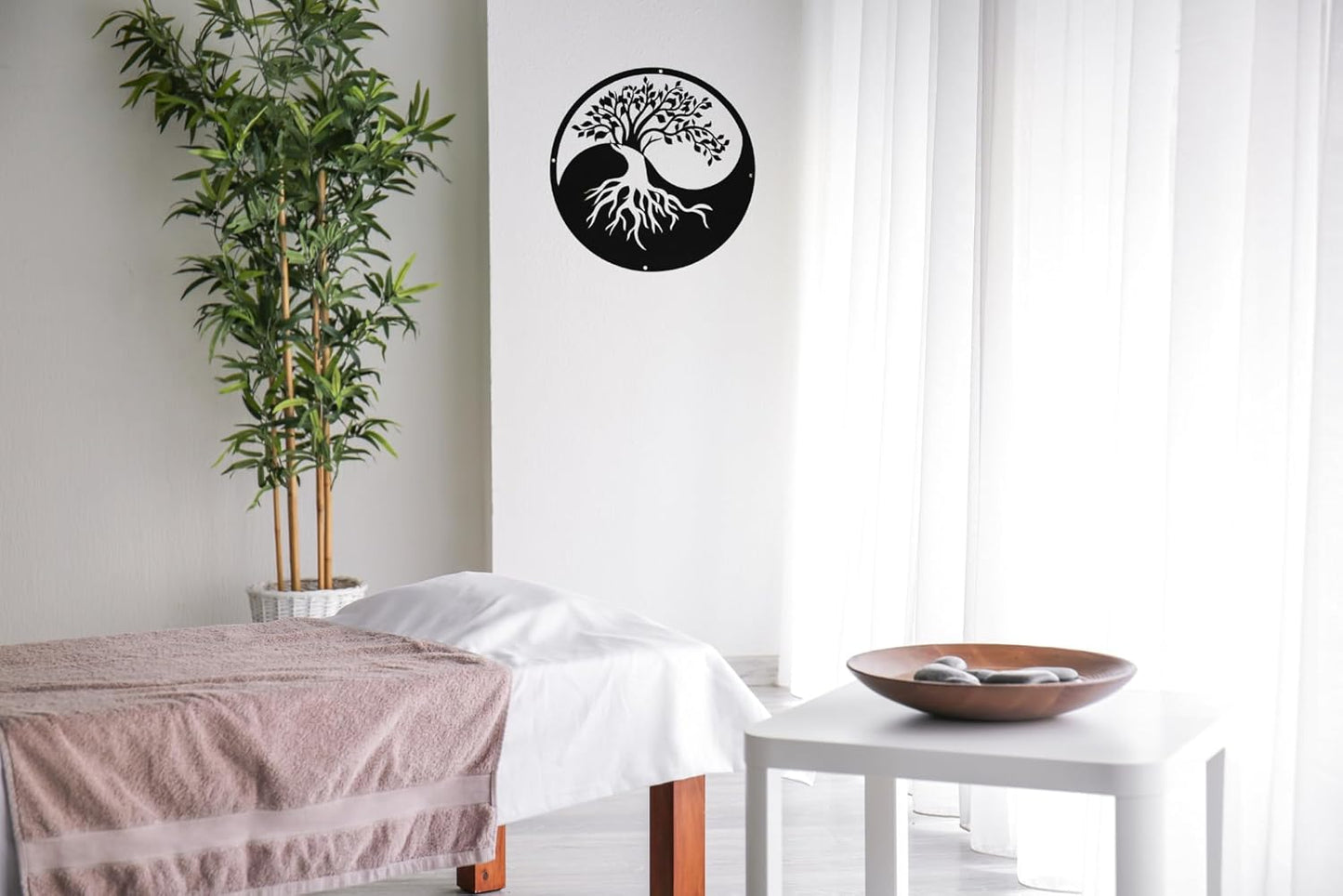 SHIMANY Black Metal Wall Art - Yin&Yang Tree Of Life Hanging Wall Sculpture for Living Room