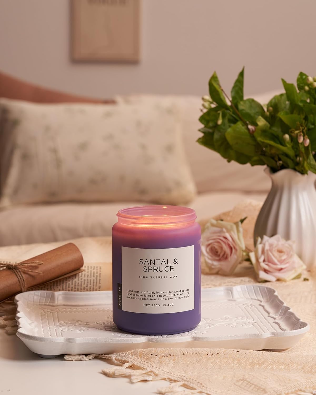 M&SENSE Sweet Spruce Coconut Soy Candles for Home Scented, 19.4oz 110 Hour Slow Burning Large