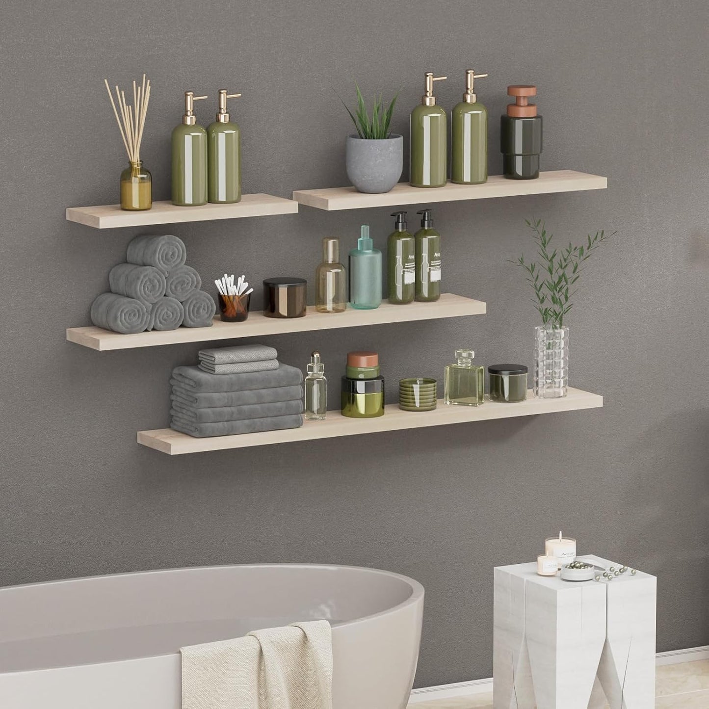 SAUMONIERES Floating Shelves 8 Inch Deep Solid Wood Wide Wall Shelf Set of 2 Wall Mounted for