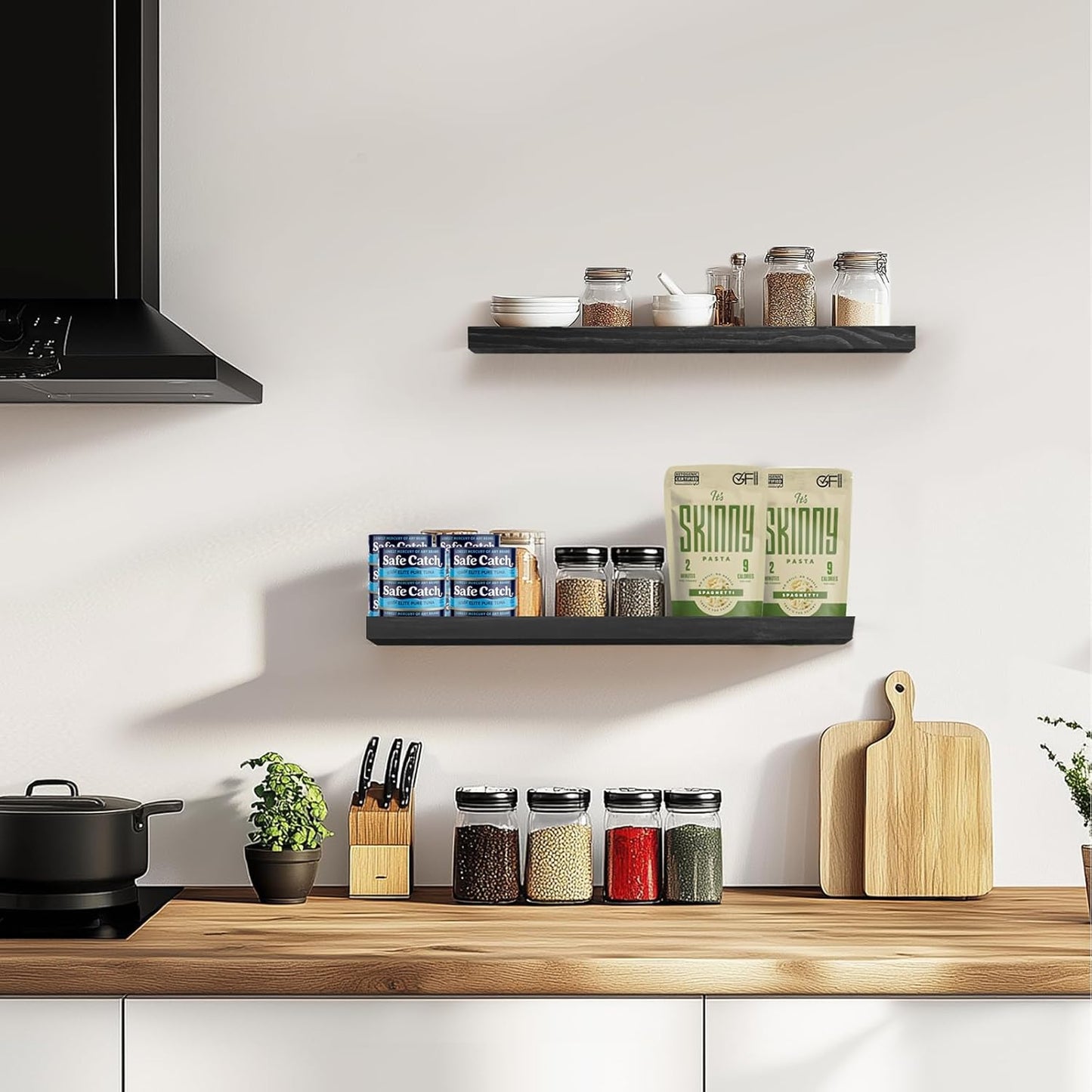 Floating Wall Shelves 2-Pack - Rustic Black 16-inch Wooden Wall Shelves for Storage and Décor