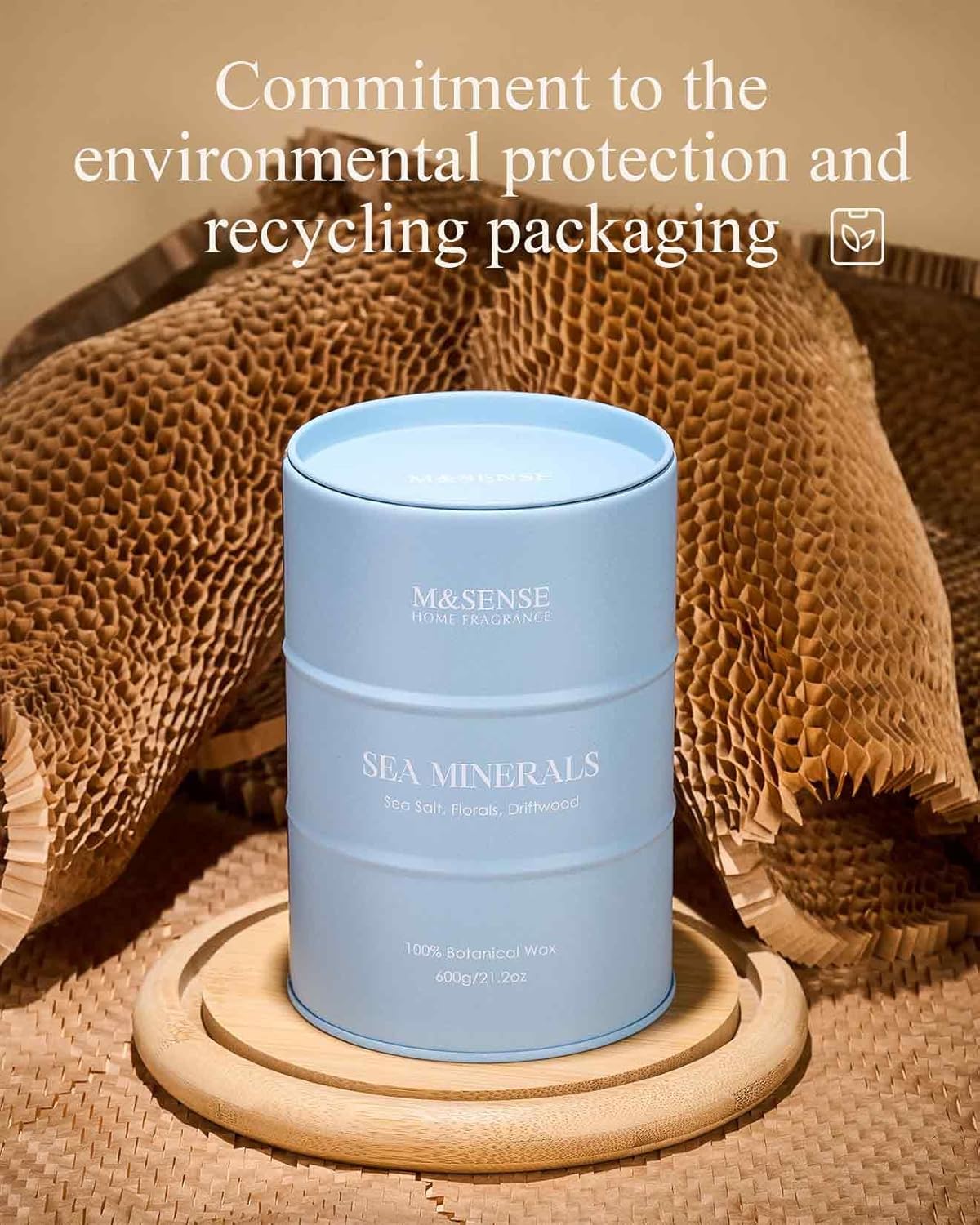 M&SENSE Sea Minerals Scented Candles Ocean Large, Natural Soy Candles 21.2oz 120 Hour Slow