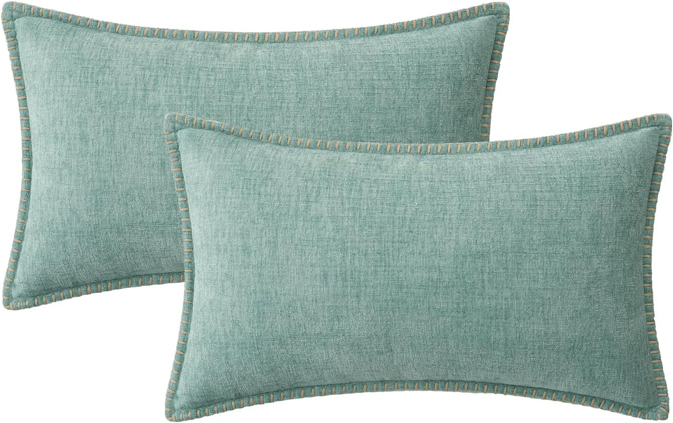 MIULEE Pack of 2 Couch Throw Pillow Covers 12x20 Inch Aqua Green Farmhouse Decorative Pillow Covers
