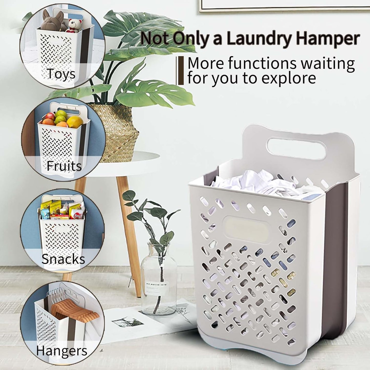Plastic Foldable Laundry Basket with Handle, 42L Wall Mounted Laundry Hamper Freestanding Dirty