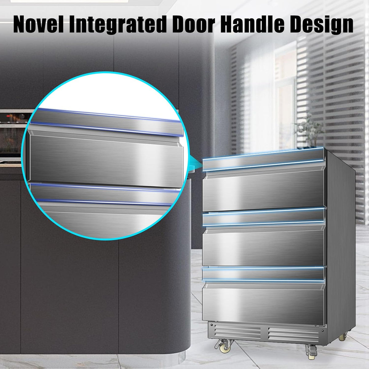 24 Inch Upgraded Three-Drawer Beverage Fridge, Weather Proof Outdoor Stainless Steel Beverage