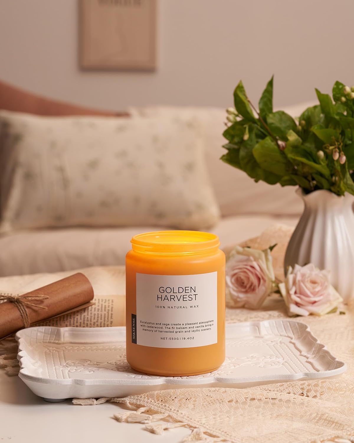 M&SENSE Fall Harvest Scented Candles, 19.4oz 110 Hours Large Natural Soy Long Lasting Slow Burning