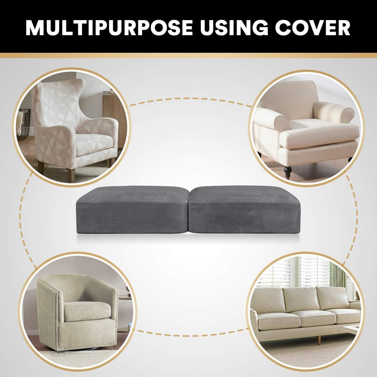 PrinceDeco Velvet Couch Cushion Cover Soft Stretch Cushion Slipcover for Chair Loveseat Sofa