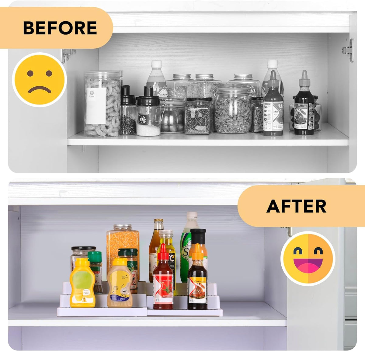 3-Tier Expandable Spice Rack, Plastic Spice Rack Organizer for Cabinet, Adjustable Length, Non-Skid
