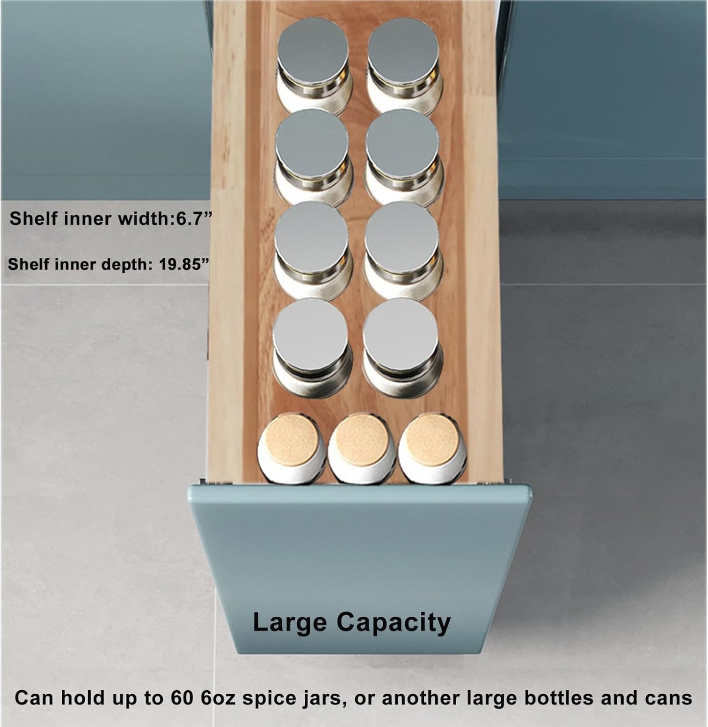 DINDON Pull Out Spice Rack Cabinet Organizer, (8" W x 21.9" D x 25.2" H) Multi-Use Soild Wood Pull