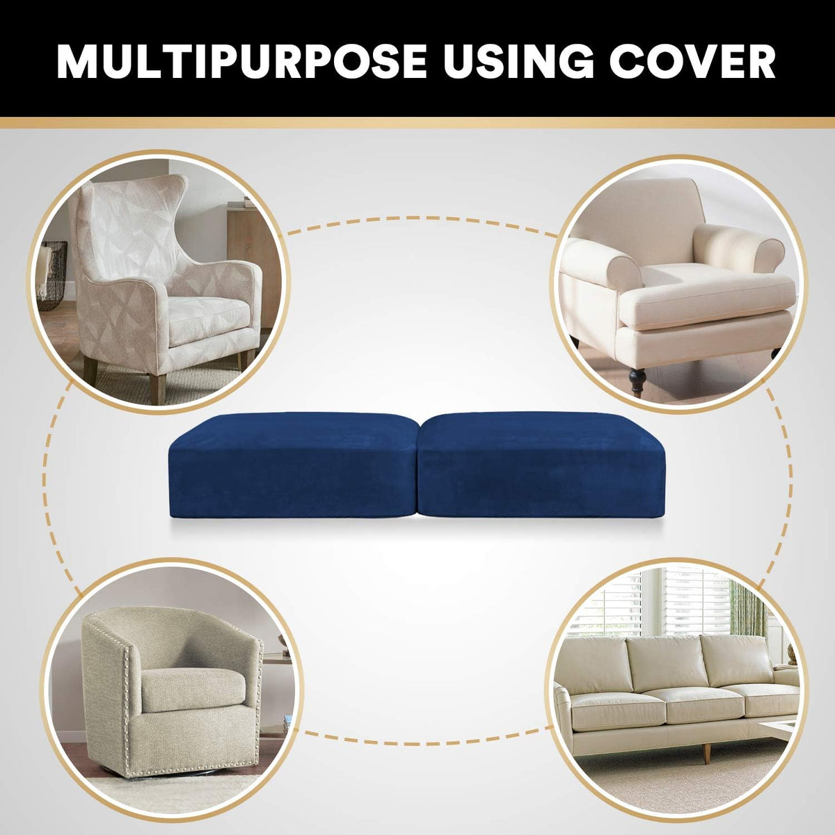 PrinceDeco Velvet Couch Cushion Cover Stretch Cushion Slipcover for Chair Loveseat Sofa Furniture