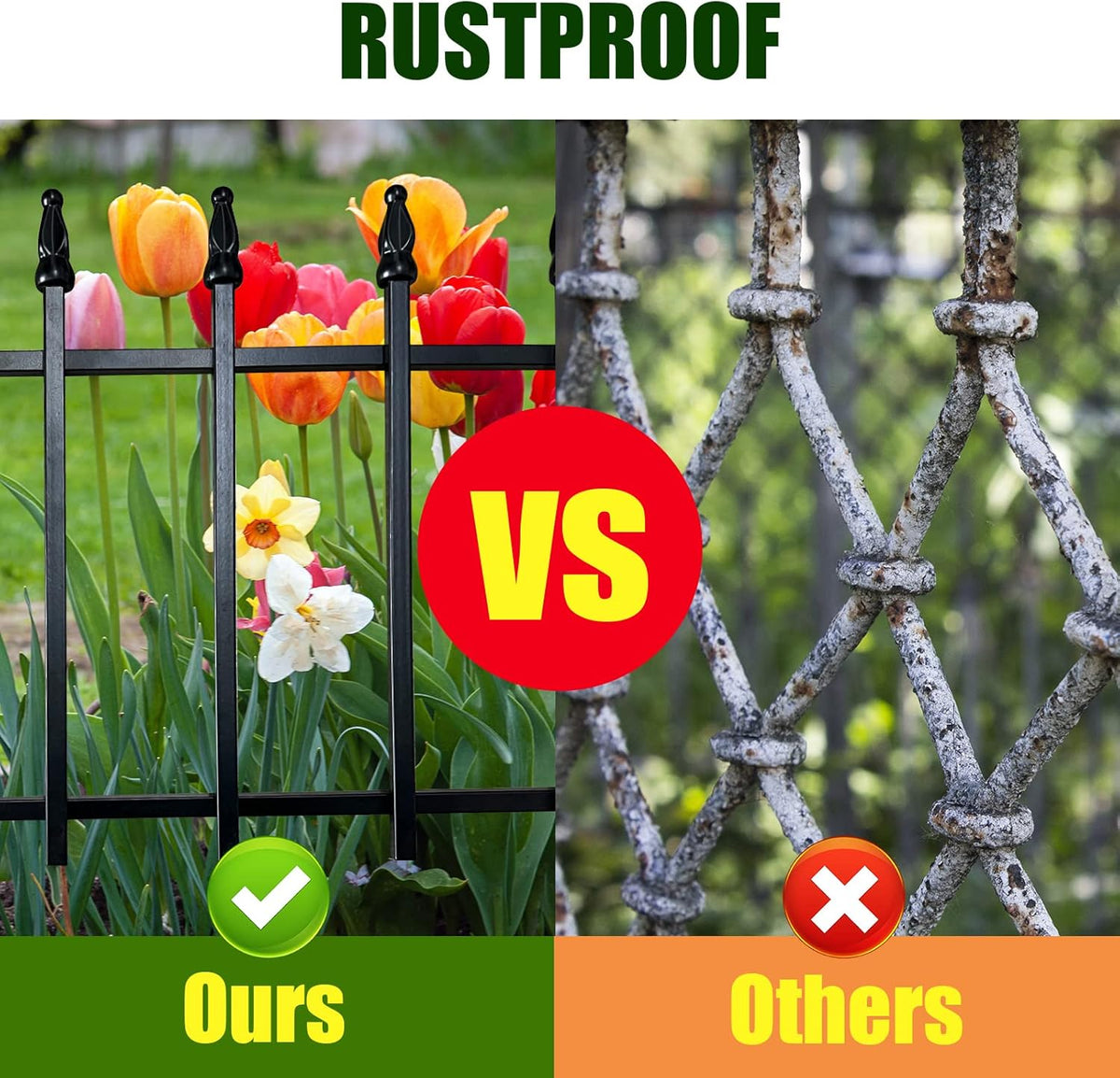 Metal Decorative Garden Fence 22" Wide x 18" High (5 Panels, Total Length 9.17 feet), Metal Border