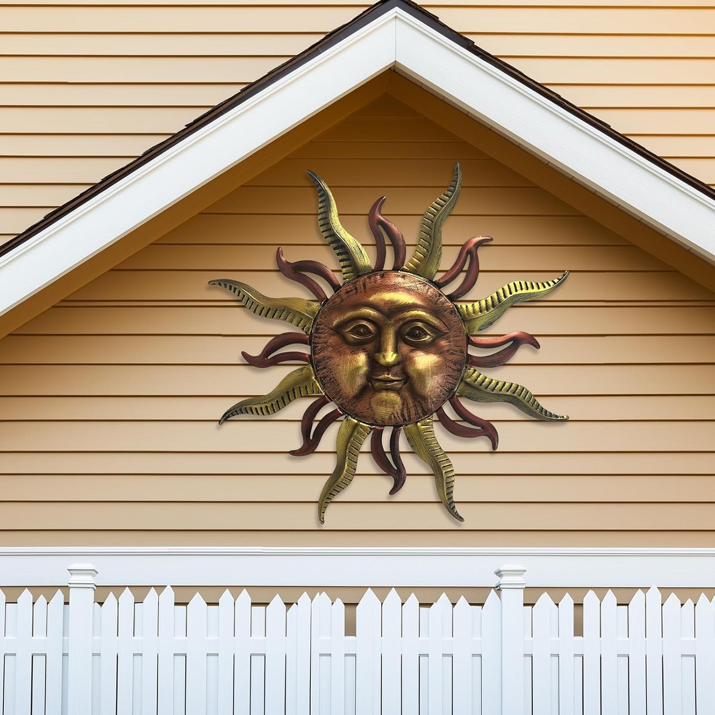 LIFFY 30" Large Sun Wall Decor - Metal Sun Face Wall Sculpture, 3D Hand-Painted Outdoor Wall Art