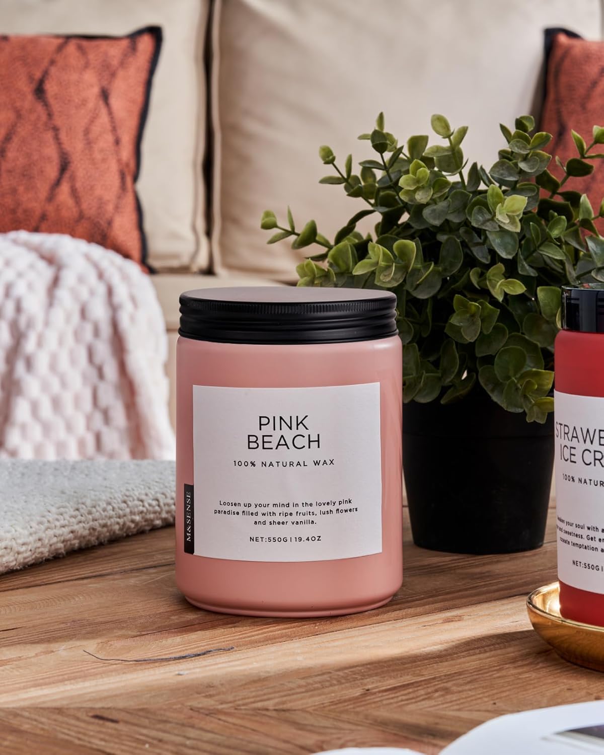 M&SENSE Pink Beach Sands Jar Candle, 19.4oz Pineapple Coconut Scented Natural Soy Candles for Home